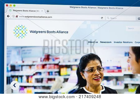 LONDON UK - OCTOBER 17TH 2017: The homepage of the official website for Walgreens Boots Alliance - an American holding company which owns Walgreens and Boots on 17th October 2017.