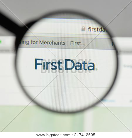 Milan, Italy - August 10, 2017: First Data Logo On The Website Homepage.