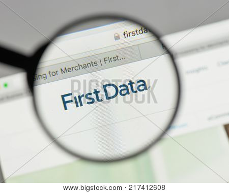 Milan, Italy - August 10, 2017: First Data Logo On The Website Homepage.
