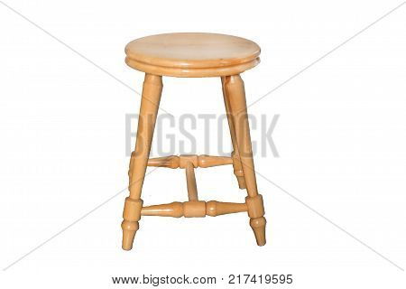 Round wooden stool isolated on white background