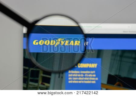 Milan, Italy - August 10, 2017: Goodyear Tire & Rubber Logo On The Website Homepage.
