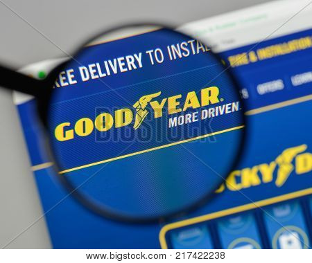 Milan, Italy - August 10, 2017: Goodyear Tire & Rubber Logo On The Website Homepage.
