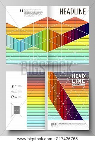 Business templates for bi fold brochure, magazine, flyer, booklet or annual report. Cover design template, easy editable vector, abstract flat layout in A4 size. Bright color rectangles, colorful design with overlapping geometric rectangular shapes formin