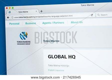 LONDON UK - OCTOBER 21ST 2017: The homepage of the official website for Tokio Marine Holdings Inc - the multinational insurance holding company on 21st October 2017.