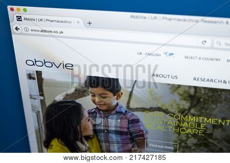 LONDON UK - OCTOBER 21ST 2017: The homepage of the official website for the pharmaceutical company AbbVie Inc on 21st October 2017.