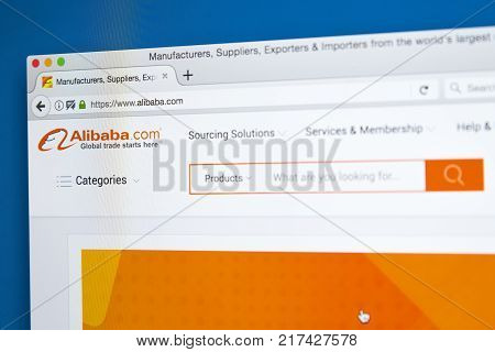 LONDON UK - OCTBER 21ST 2017: The homepage of the official website for the Alibaba Group - the Chinese e-commerce company on 21st October 2017.