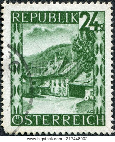 AUSTRIA - CIRCA 1946: A stamp printed in Austria is shown Hoeldrichs Mill Moedling Lower Austria circa 1946