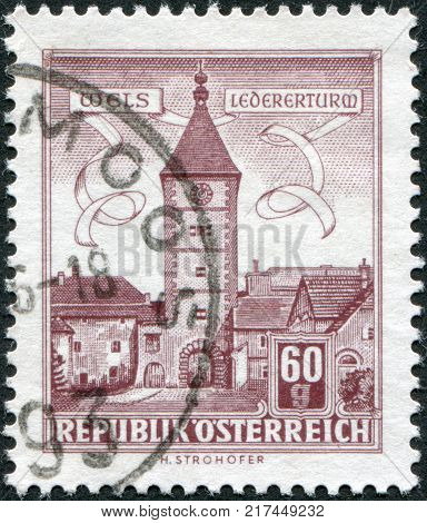 AUSTRIA - CIRCA 1962: A stamp printed in Austria is shown Tanners Tower (Wels) circa 1962