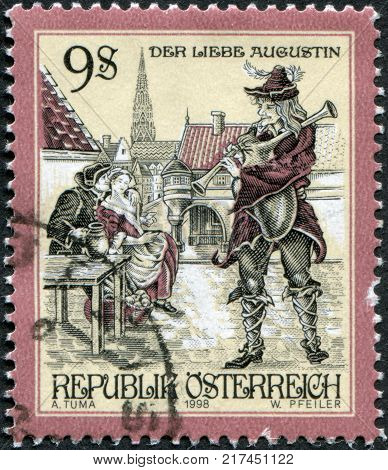 AUSTRIA - CIRCA 1998: A stamp printed in Austria shows an illustration of the Viennese song 