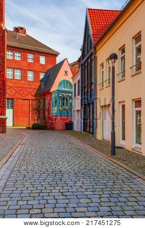 Medieval Bremen street Schnoor with half-timbered houses in the centre of the Hanseatic City of Bremen, Germany