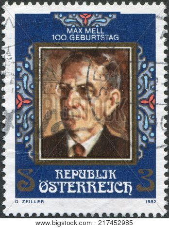 AUSTRIA - CIRCA 1982: A stamp printed in Austria shows Max Mell a poet circa 1982