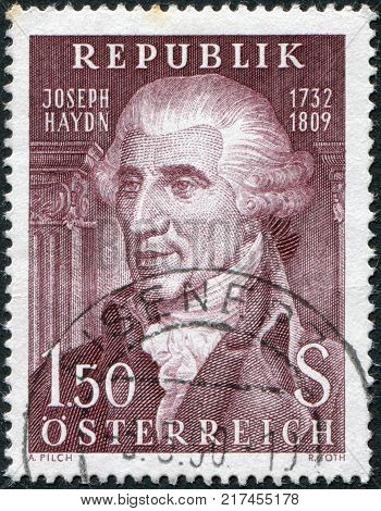 AUSTRIA - CIRCA 1959: A stamp printed in Austria shows Franz Joseph Haydn Composer circa 1959