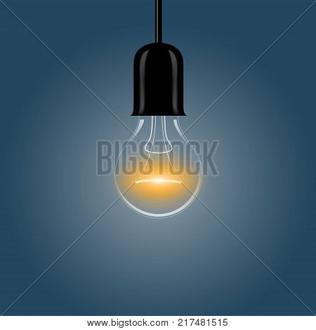 A realistic electric light bulb hanging from the ceiling. Vector illustration.