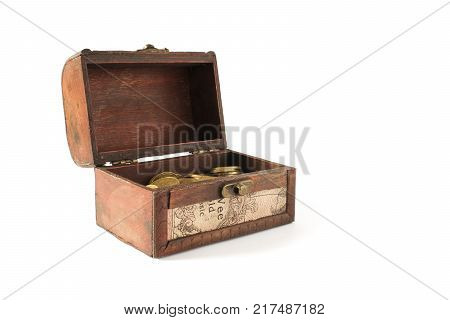 An open chest with gold. Chest on isolated background
