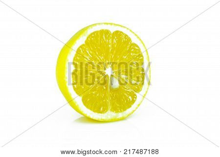 Group Of Ripe Whole Yellow Lemon Citrus Fruit With Lemon Fruit Half Isolated On White Background Wit
