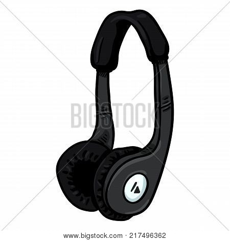 Vector Cartoon Black Circumaural Headphones on White Background