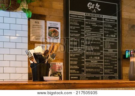 Adelaide Australia - November 10 2017: Interior of Sit Lo popular Vietnamese cafe restaurant in Adelaide CBD