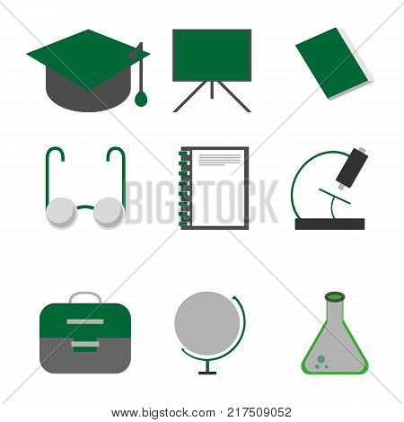 gray-white color tone flat educational icon set