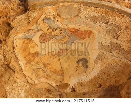 Ruins and ancient frescoes in the ancient city of Salamis in Famagusta.Northern Cyprus.
