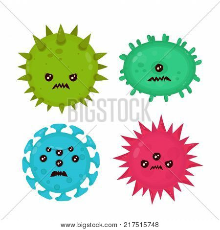 Cute angry evil bad fly germ virus infection,micro bacteria set.Vector modern flat style cartoon character illustration.Isolated on white background.Microbe, Pathogen, Virus icon.