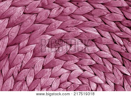 Pink Color Round Straw Mat Texture.