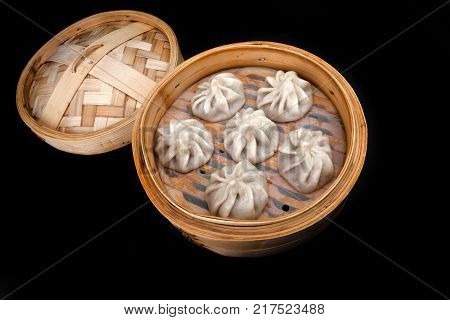Hot DimSum Chinese food studio quality black background