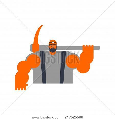 Miner with pickaxe. workman vector illustration. laborer mining