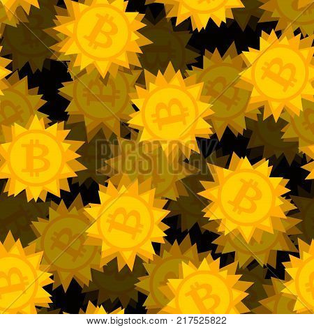 Bitcoin computer virus pattern. Crypto currency is web bug background. Vector illustration