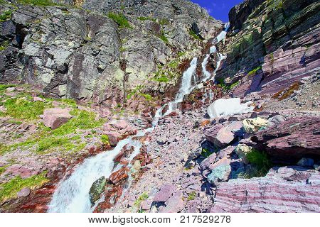 Melting water at the Sperry Glacier in Glacier National Park of Montana