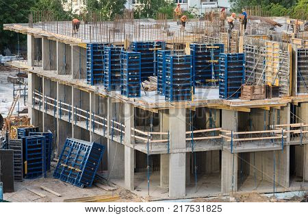 The reinforcement slab building. Floor slab. Stage of construction apartment building.
