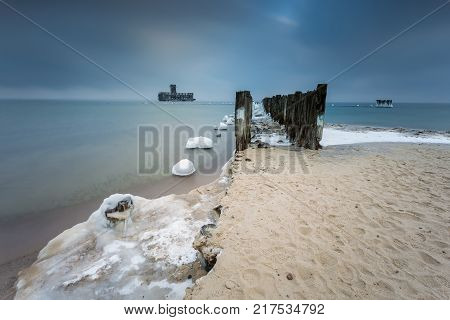 Winter Landscape At The Sea In Poland.