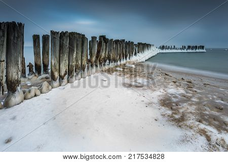 Winter Landscape At The Sea In Poland.
