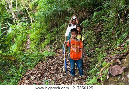 BATAD, PHILIPPINES-MARCH 31, 2016: Local children portrait in Batad on March 31, 2016.  Philippines.
