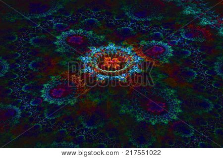 three-dimensional and floral fractal on dark background