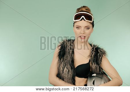 Woman Wearing Sexy Winter Sport Outfit