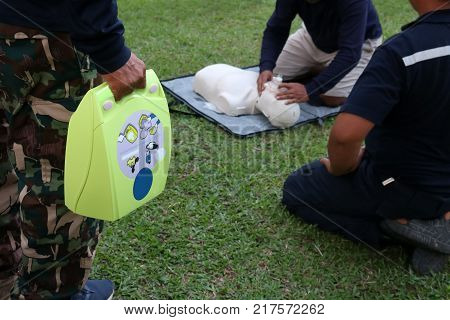 CPR and AED Automated External Defibrillator training for Rescue and first aid in Thailand.