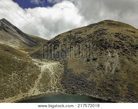 Panoramic view of Volcano Nevada de Toluca with lakes inside crater in Mexico