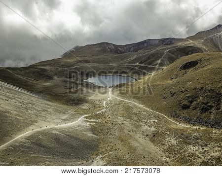 Panoramic view of Volcano Nevada de Toluca with lakes inside crater in Mexico