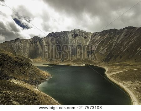 Panoramic view of Volcano Nevada de Toluca with lakes inside crater in Mexico