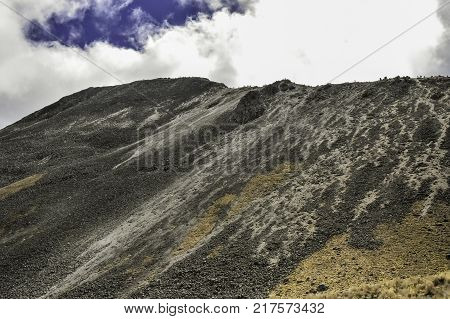 Panoramic view of Volcano Nevada de Toluca with lakes inside crater in Mexico