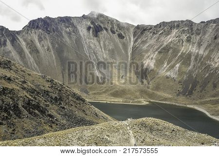 Panoramic view of Volcano Nevada de Toluca with lakes inside crater in Mexico
