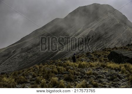 Panoramic view of Volcano Nevada de Toluca with lakes inside crater in Mexico