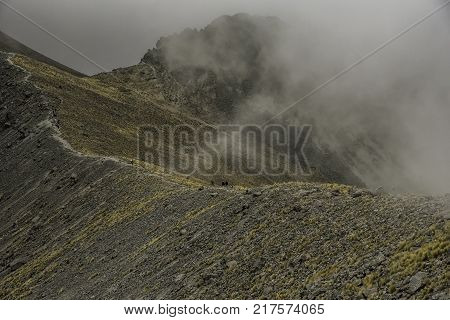 Panoramic view of Volcano Nevada de Toluca with lakes inside crater in Mexico