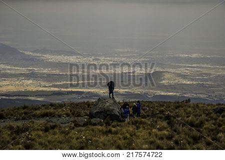 Panoramic view of Volcano Nevada de Toluca with lakes inside crater in Mexico