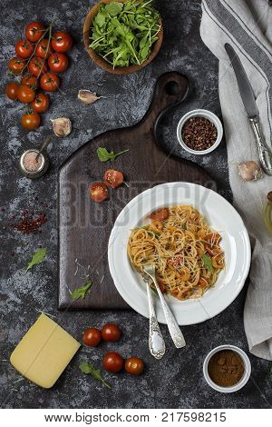 Spaghetti With Shrimps And Tomato Sauce