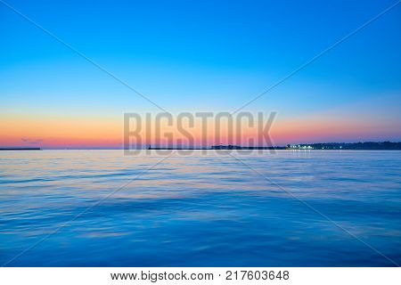 Clear simple sea sunset in blue and pink coloures