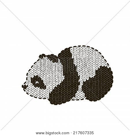 Vector illustration with cute panda on a knitting background. Image of panda.knitted panda