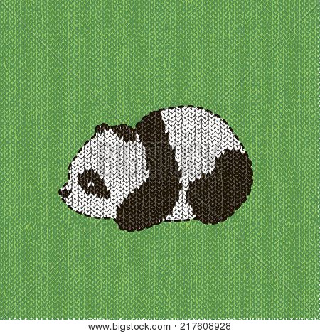 Vector illustration with cute panda on a knitting background. Image of panda.knitted panda