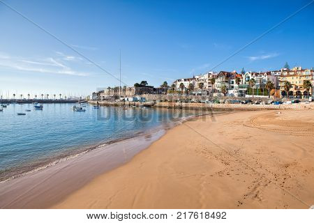 CASCAIS PORTUGAL - SEPTEMBER 24 . 2017 . View of a beach in the touristic village