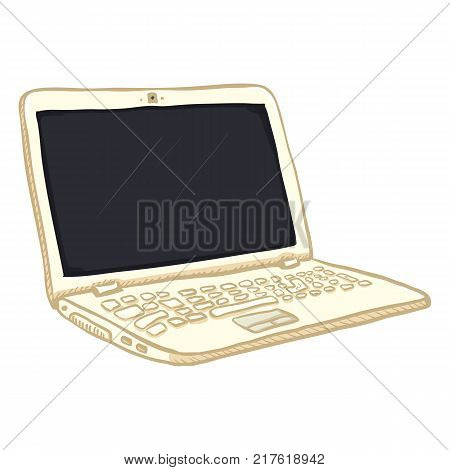Vector Single White Cartoon Laptop PC on White Background